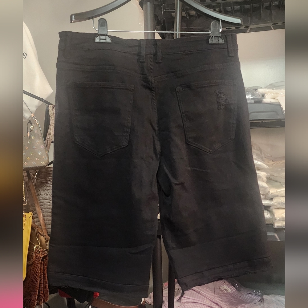 Men's Black Distressed Shorts - Picture 4 of 5